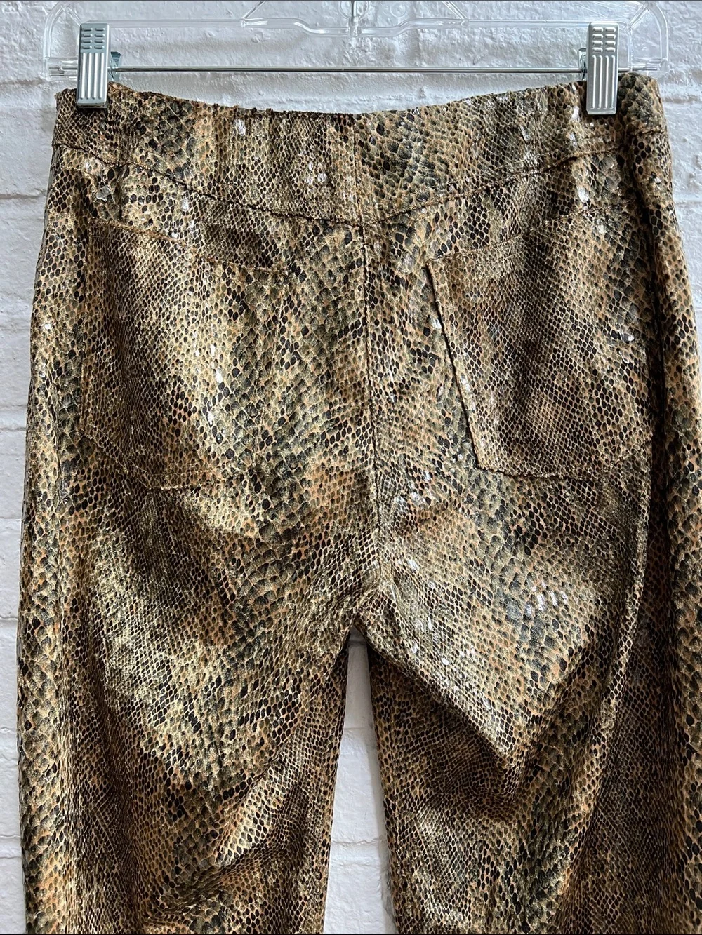 VINTAGE Y2K Tan Metallic Gold Shimmering Snake Scales Low Rise Bootcut Pants 6 - Picture 8 of 11